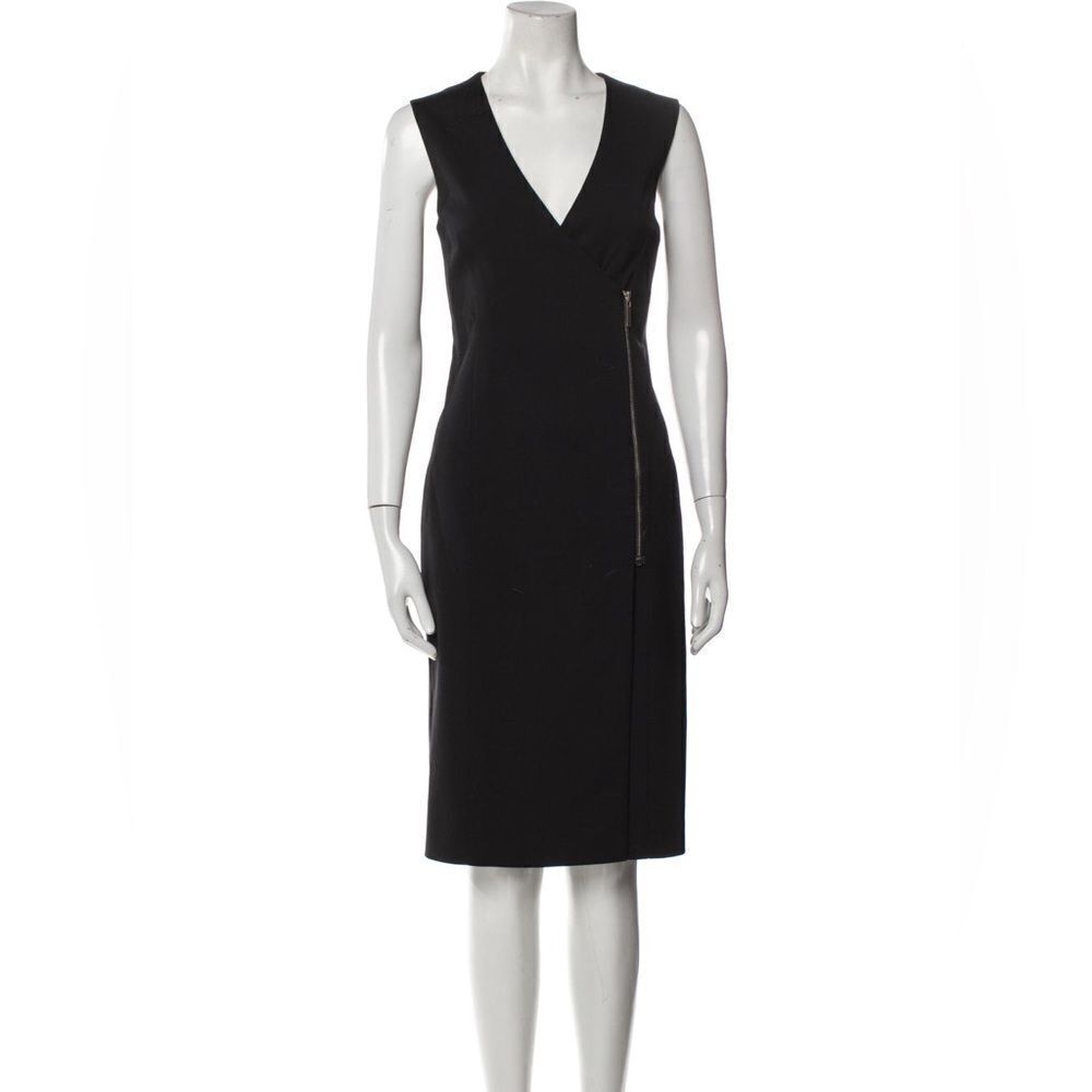 LK Bennett Black Ribbon 6 Black V-Neck Midi Length Sheath Dress Sleeveless